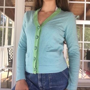 blue and green cropped sweater from j crew